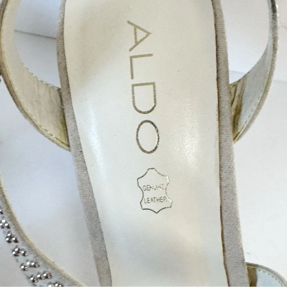 Aldo Strappy Size 8 Heels Champagne Studded Sandals 4” Heels
